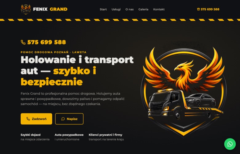 Fenix — Pomoc drogowa — podgląd strony