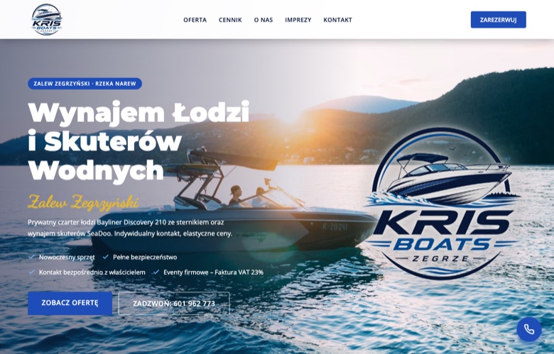 Kris Boats Zegrze — podgląd strony