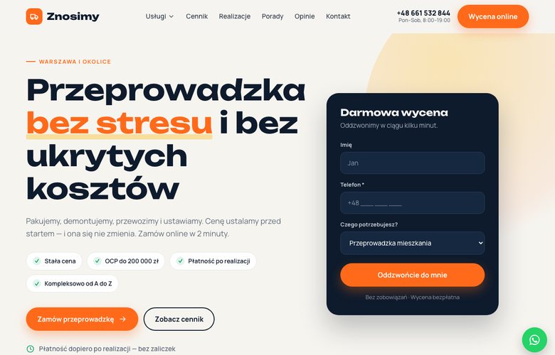 Znosimy — podgląd strony